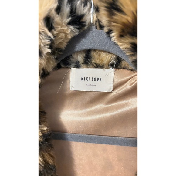 Kiki Love Faux Fur Leopard Print Coat Womens OS Brown Tan Excellent Glam Jacket - Picture 4 of 6